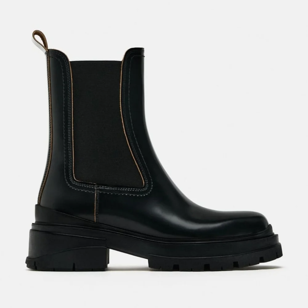 Zara Leather Ankle Boots with Lug Soles